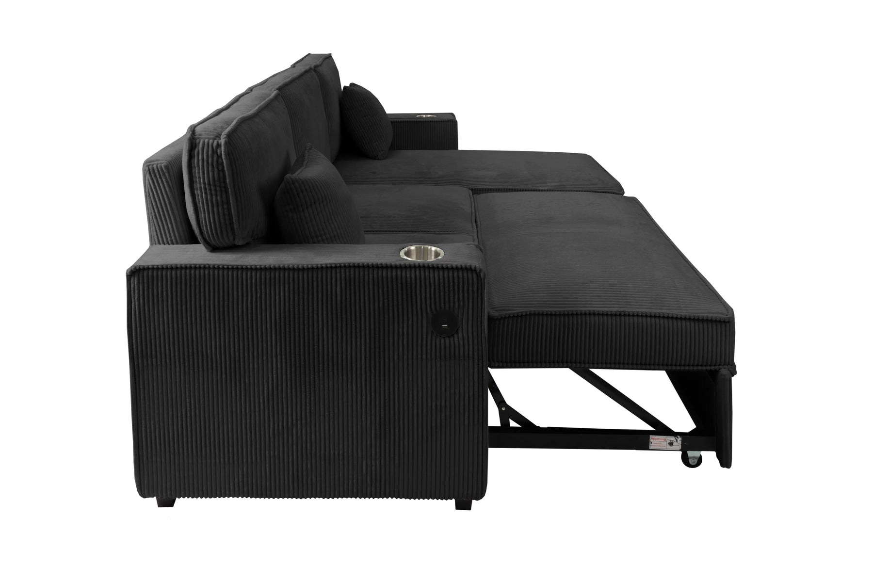 Black corduroy convertible sectional with reversible storage chaise, view 6