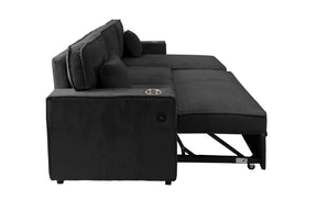 Black corduroy convertible sectional with reversible storage chaise, view 6