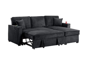 Black corduroy convertible sectional with reversible storage chaise, view 7