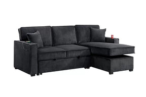 Black corduroy convertible sectional with reversible storage chaise, view 8