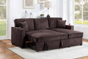 Chocolate corduroy convertible sectional with reversible storage chaise, view 2
