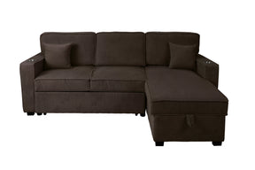 Chocolate corduroy convertible sectional with reversible storage chaise, view 3