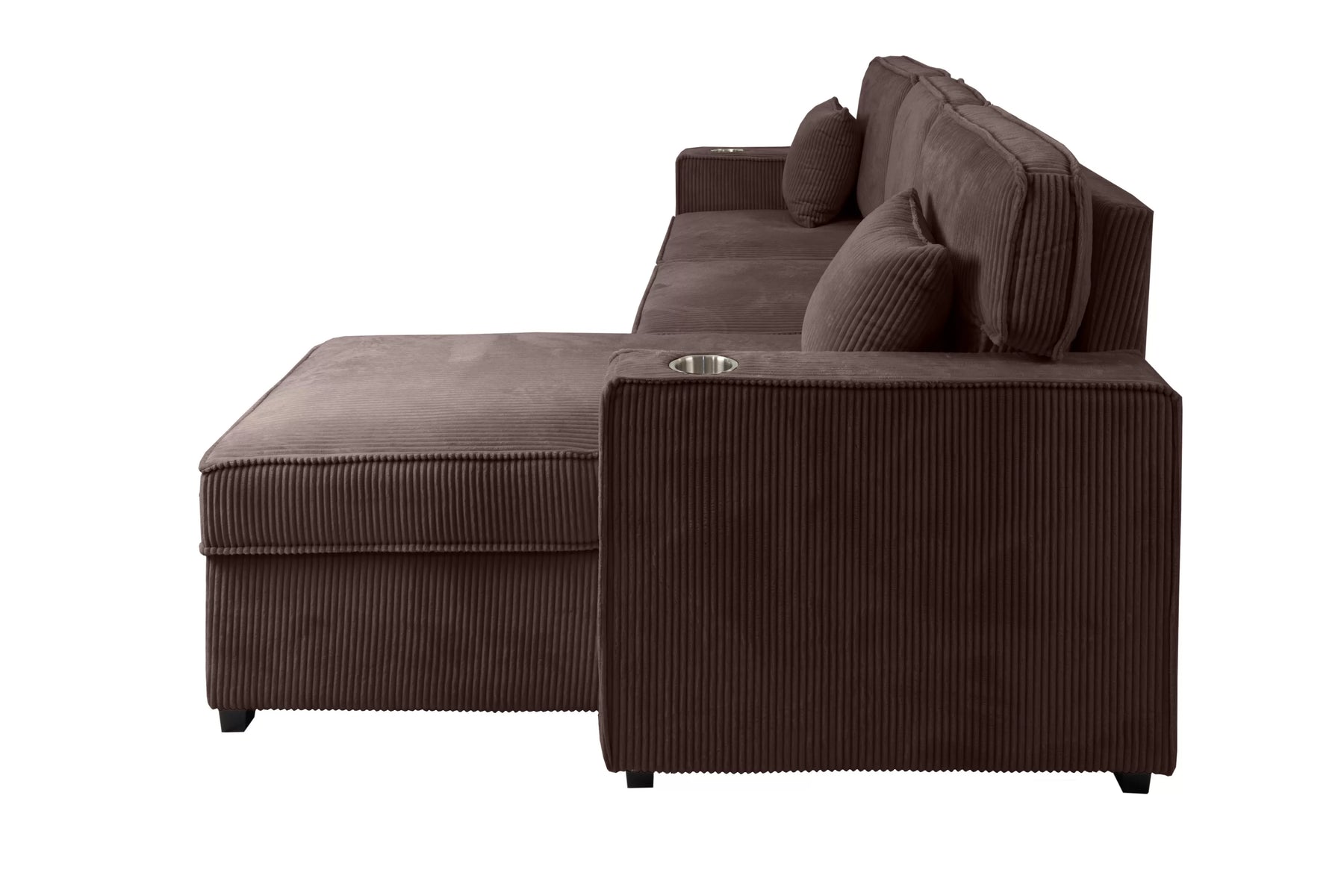 Chocolate corduroy convertible sectional with reversible storage chaise, view 4