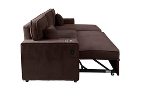 Chocolate corduroy convertible sectional with reversible storage chaise, view 6