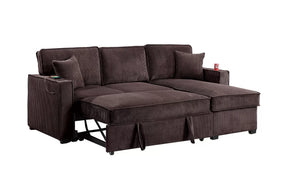 Chocolate corduroy convertible sectional with reversible storage chaise, view 7