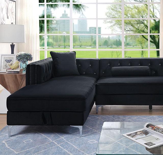Amie Glam Black Sectional w/ Storage  Half Price Furniture