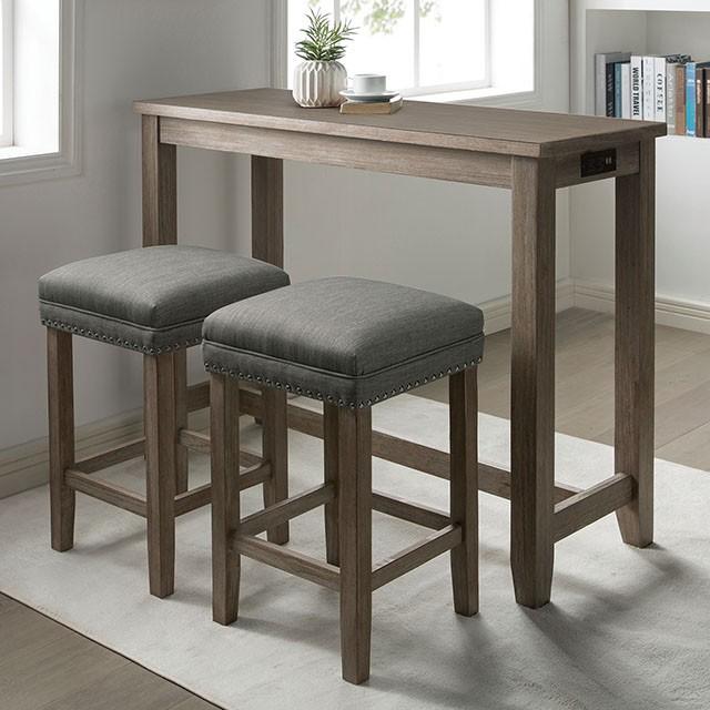 CAERLEON 3 Pc. Counter Ht. Table Set, Wire-brushed Gray  Half Price Furniture