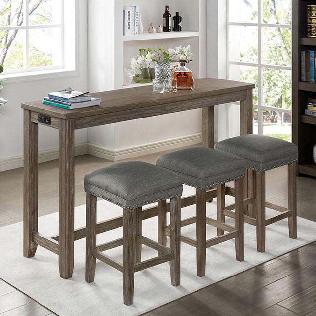 CAERLEON 4 Pc. Counter Ht. Table Set, Wire-brushed Gray  Half Price Furniture
