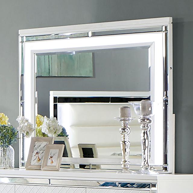 CALANDRIA Mirror w/ LED, White  Half Price Furniture