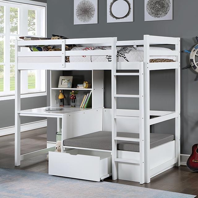 CALLISTUS Twin Workstation Loft Bed, White  Half Price Furniture