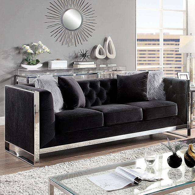 EVADNE Sofa w/ Pillows, Black  Half Price Furniture