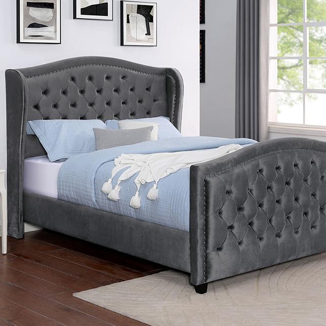 KERRAN Cal.King Bed, Dark Gray  Half Price Furniture