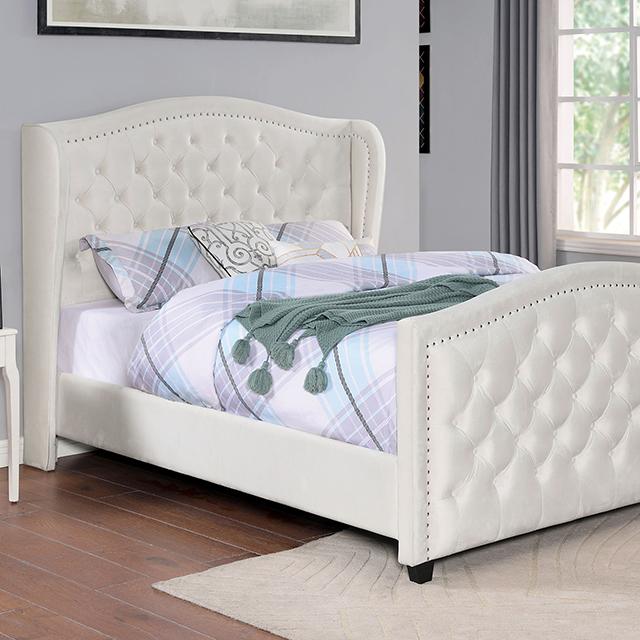 KERRAN Cal.King Bed, Ivory  Half Price Furniture