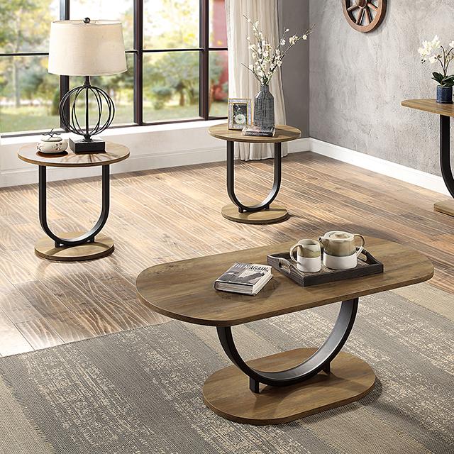 OLBIA 3 Pc. Coffee Table Set (1C+2E), Rustic Oak/Sand Black  Half Price Furniture
