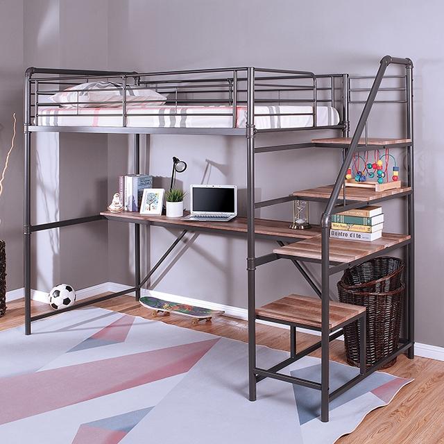 ROWLEY Twin/Workstation Bunk Bed, Sand Black/Natural  Las Vegas Furniture Stores