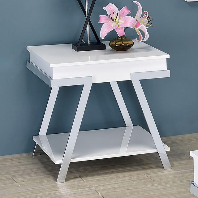 TITUS End Table, White/Chrome  Half Price Furniture