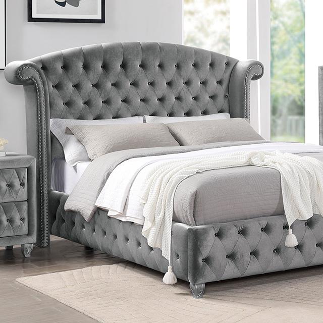 ZOHAR Cal.King Bed, Gray  Half Price Furniture