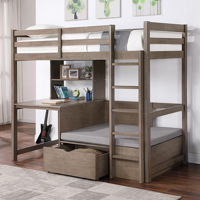CALLISTUS Twin/Workstation Loft Bed, W. Gray  Half Price Furniture