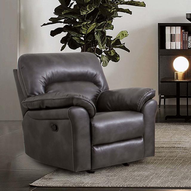 JOSIAS Glider Recliner, Dark Gray Leatherette  Half Price Furniture