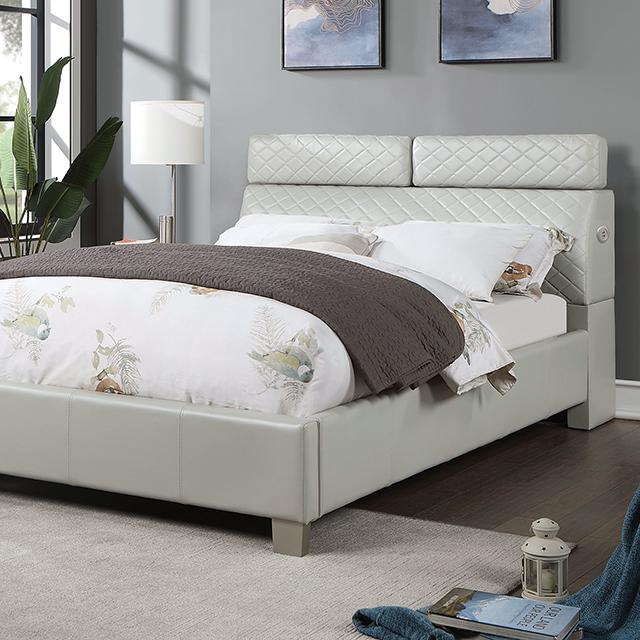 MUTTENZ Cal.King Bed, Light Gray  Half Price Furniture