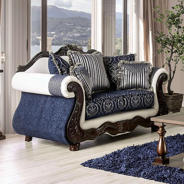 NAVARRE Loveseat, Blue/White NAVARRE Loveseat, Blue/White Half Price Furniture