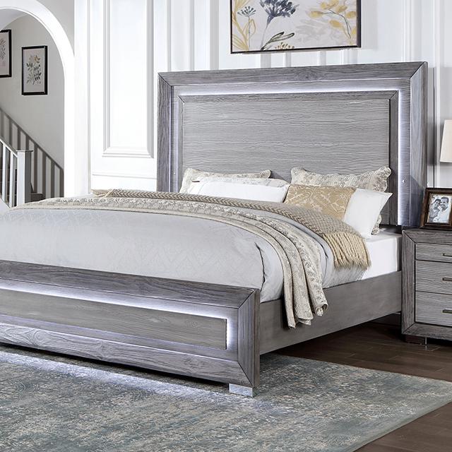 RAIDEN Cal.King Bed, Gray  Half Price Furniture