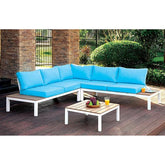 WINONA White/Oak/Blue Patio Sectional w/ Table Half Price Furniture