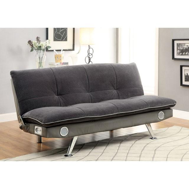 GALLAGHER Gray/Chrome Futon Sofa, Gray GALLAGHER Gray/Chrome Futon Sofa, Gray Half Price Furniture