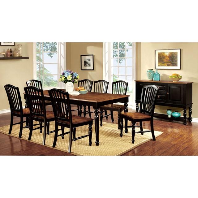 MAYVILLE Black/Antique Oak Dining Table w/ 1x18 Leaf  Half Price Furniture