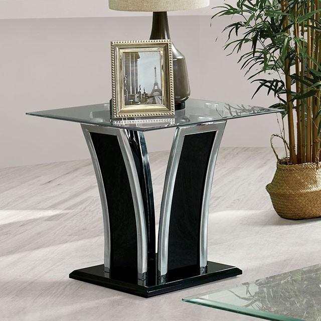 Staten Glossy Black/Chrome End Table  Half Price Furniture