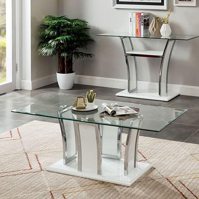 Staten Glossy White/Chrome Coffee Table  Las Vegas Furniture Stores