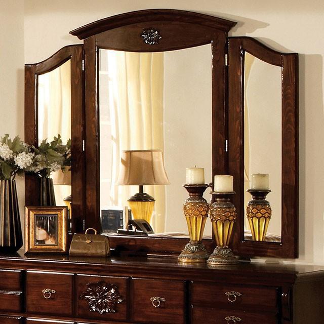 Tuscan II Glossy Dark Pine Tri-Fold Mirror  Half Price Furniture