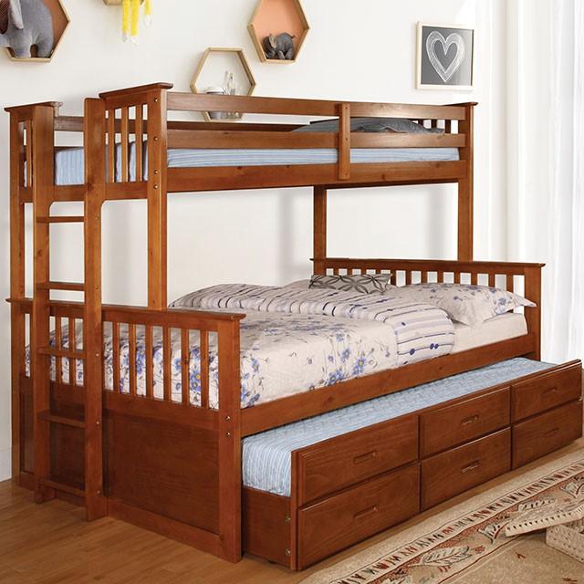 University I Oak Twin/Full Bunk Bed + Trundle  Half Price Furniture