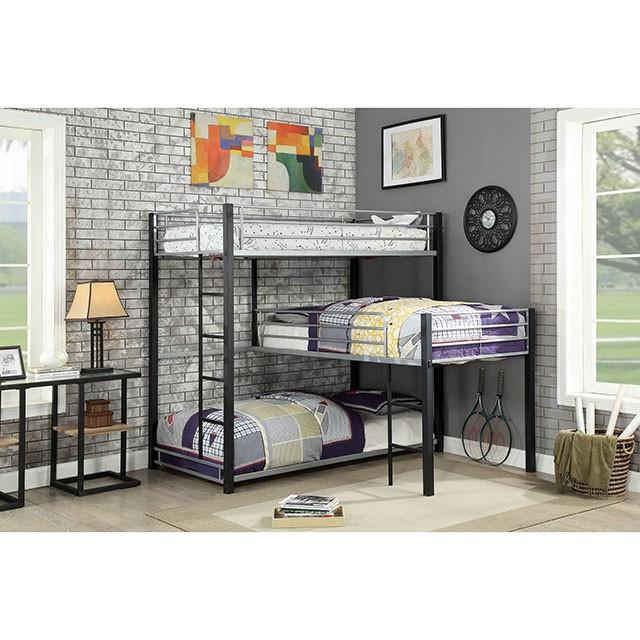Aubrey Sand Black Twin Triple Decker Bed  Half Price Furniture