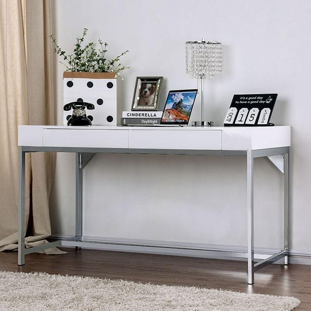 Loke White/Chrome Computer Desk  Half Price Furniture