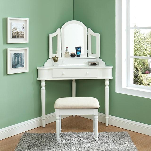 Kasey White Vanity w/ Stool  Half Price Furniture