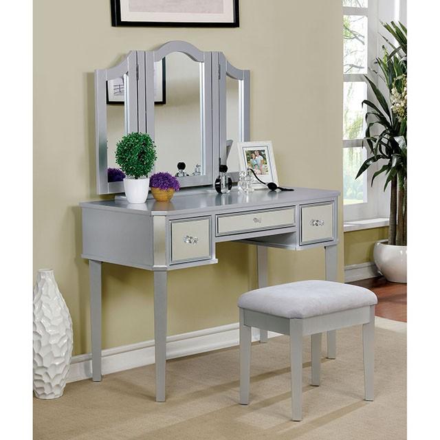CLARISSE Silver Vanity w/ Stool  Half Price Furniture