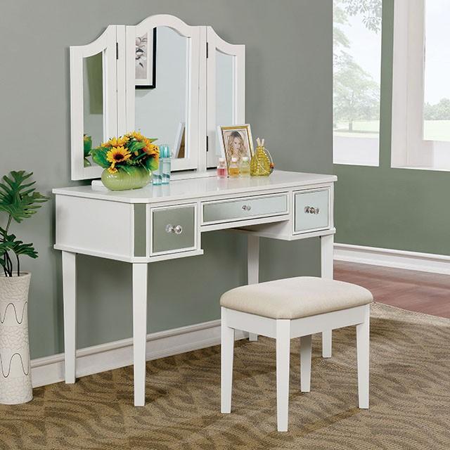 CLARISSE White Vanity w/ Stool  Half Price Furniture