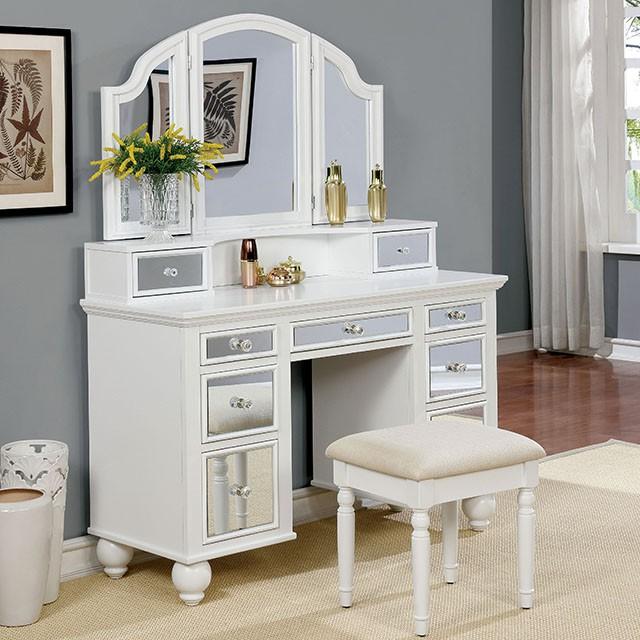 TRACY White Vanity w/ Stool  Half Price Furniture
