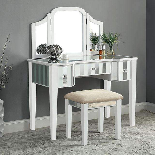 Cyndi White Vanity w/ Stool  Half Price Furniture