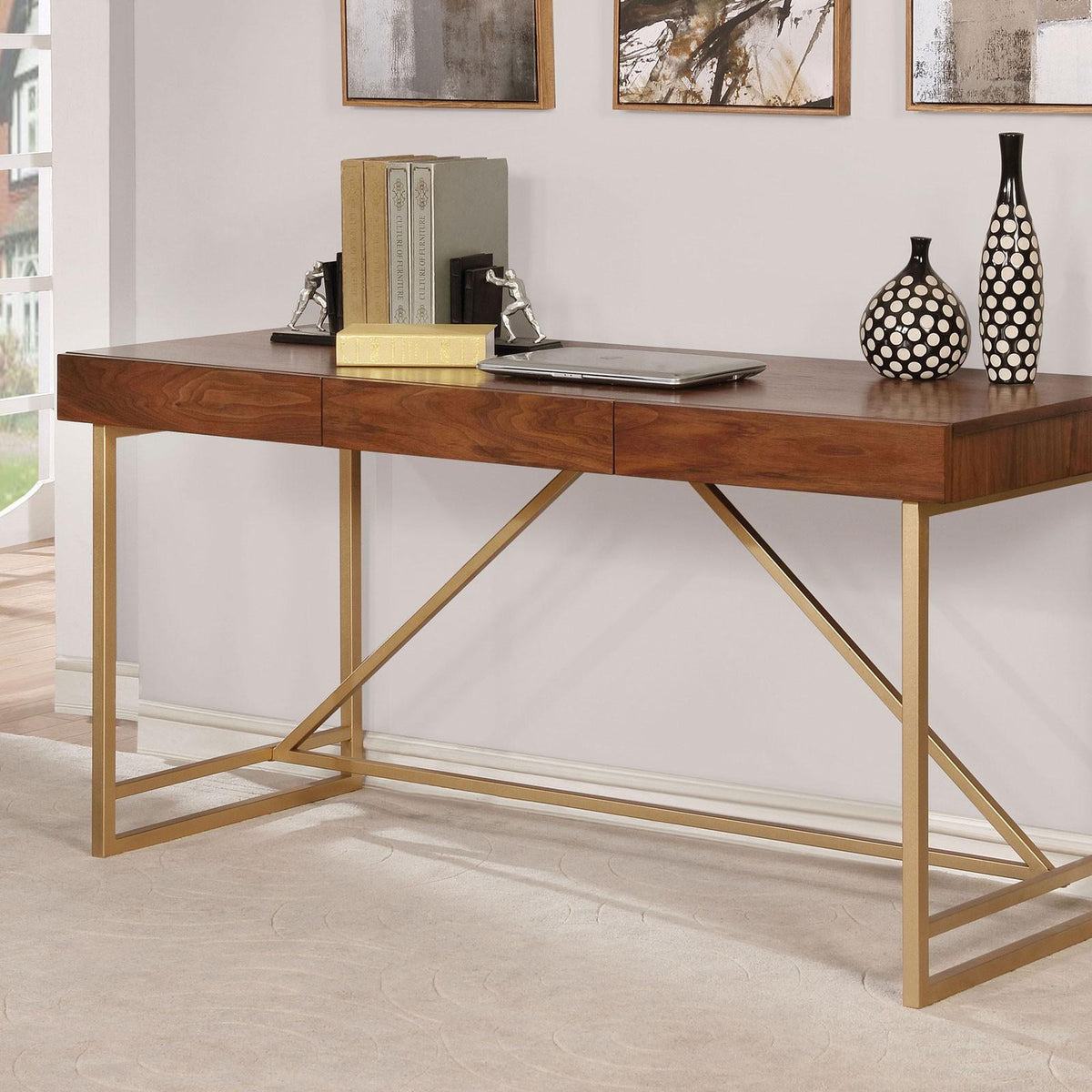 Halstein Light Walnut/Gold Desk  Half Price Furniture