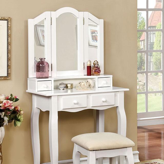 Janelle White Vanity w/ Stool  Half Price Furniture