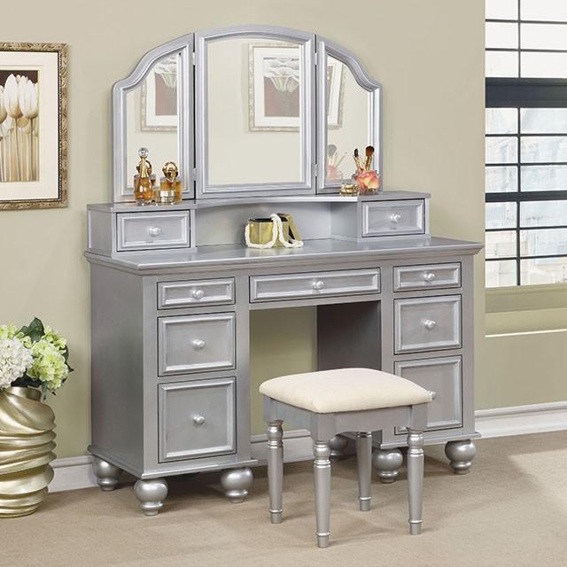 ATHY Silver Vanity w/ Stool  Half Price Furniture