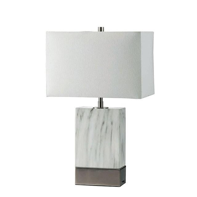 Faith White Marble/Silver 20"H White Marble Steel Table Lamp  Half Price Furniture
