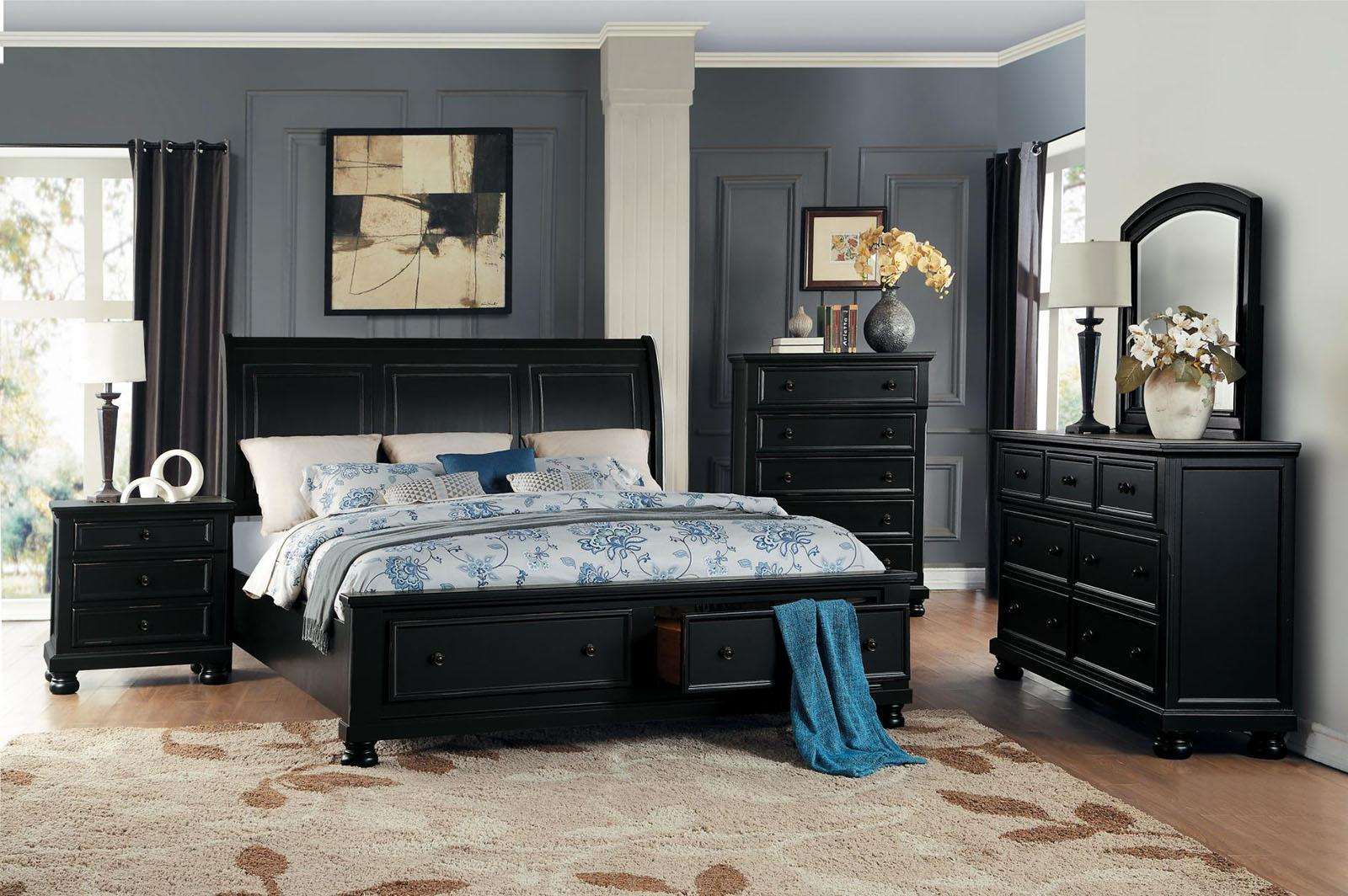 Homelegance Laurelin Queen Sleigh Platform Storage Bed in Black 1714BK-1 Half Price Furniture