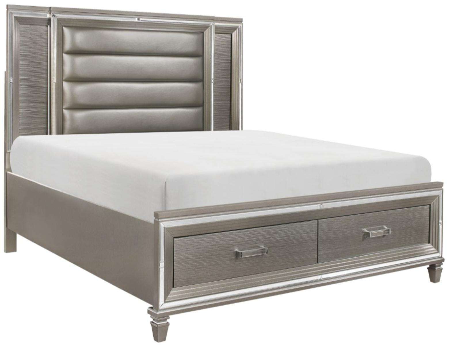 Homelegance Tamsin King Upholstered Storage Bed in Silver Grey Metallic 1616K-1EK* - Bed - Half Price Furniture