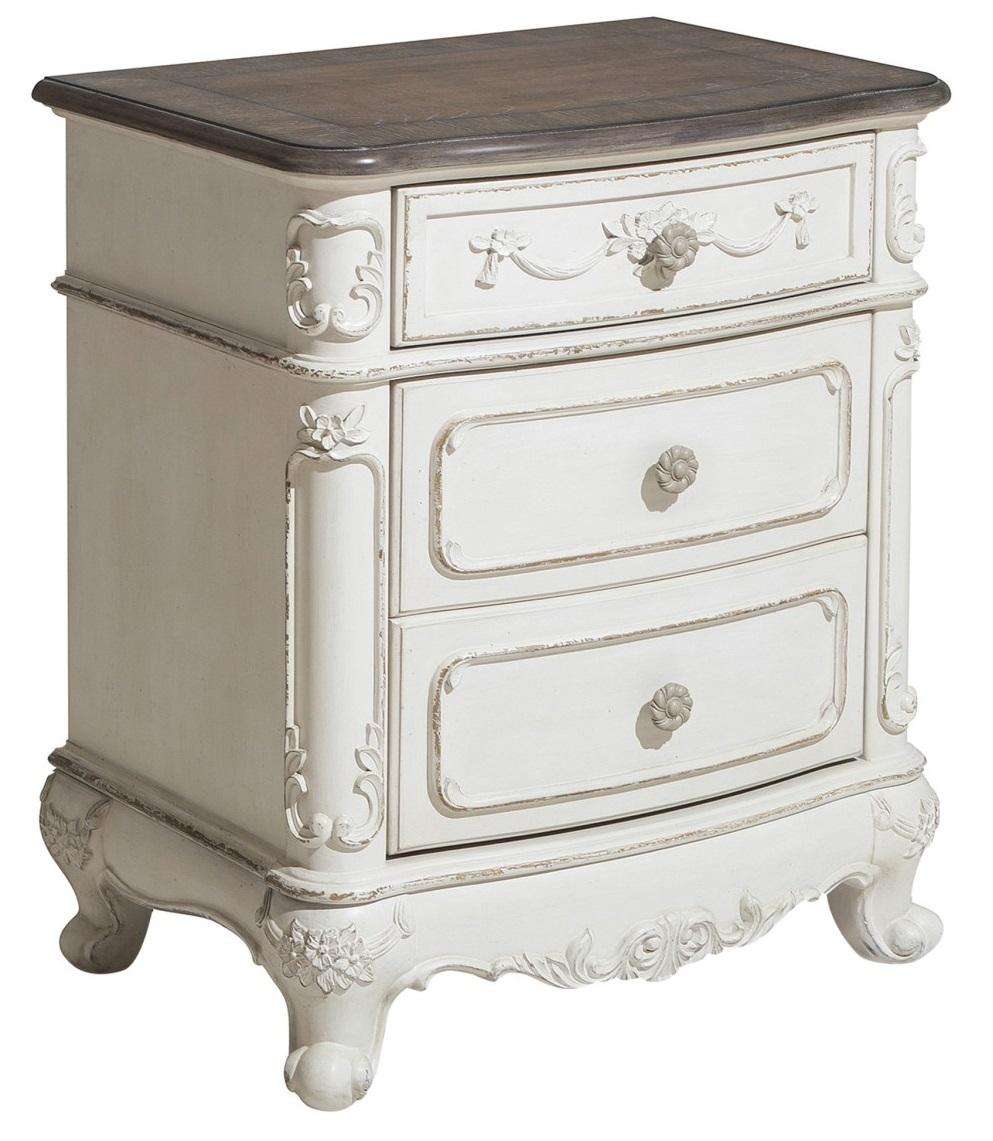 Homelegance Cinderella Night Stand in Antique White with Grey Rub-Through 1386NW-4 - Nightstand - Half Price Furniture