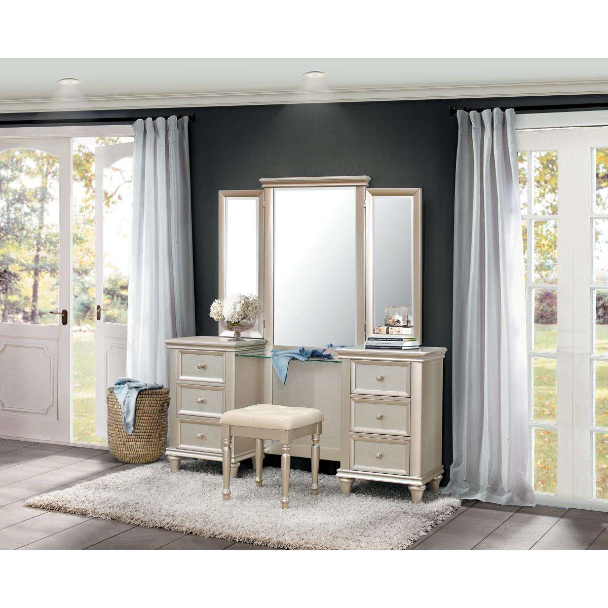 Homelegance Celandine Vanity Stool in Pearl/Silver 1928-14 Half Price Furniture