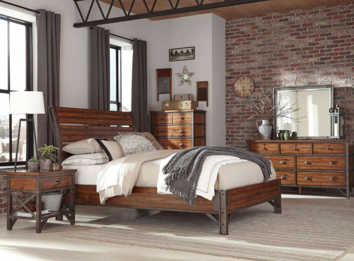 Homelegance Holverson Queen Platform Bed in Rustic Brown & Gunmetal 1715-1* - Half Price Furniture