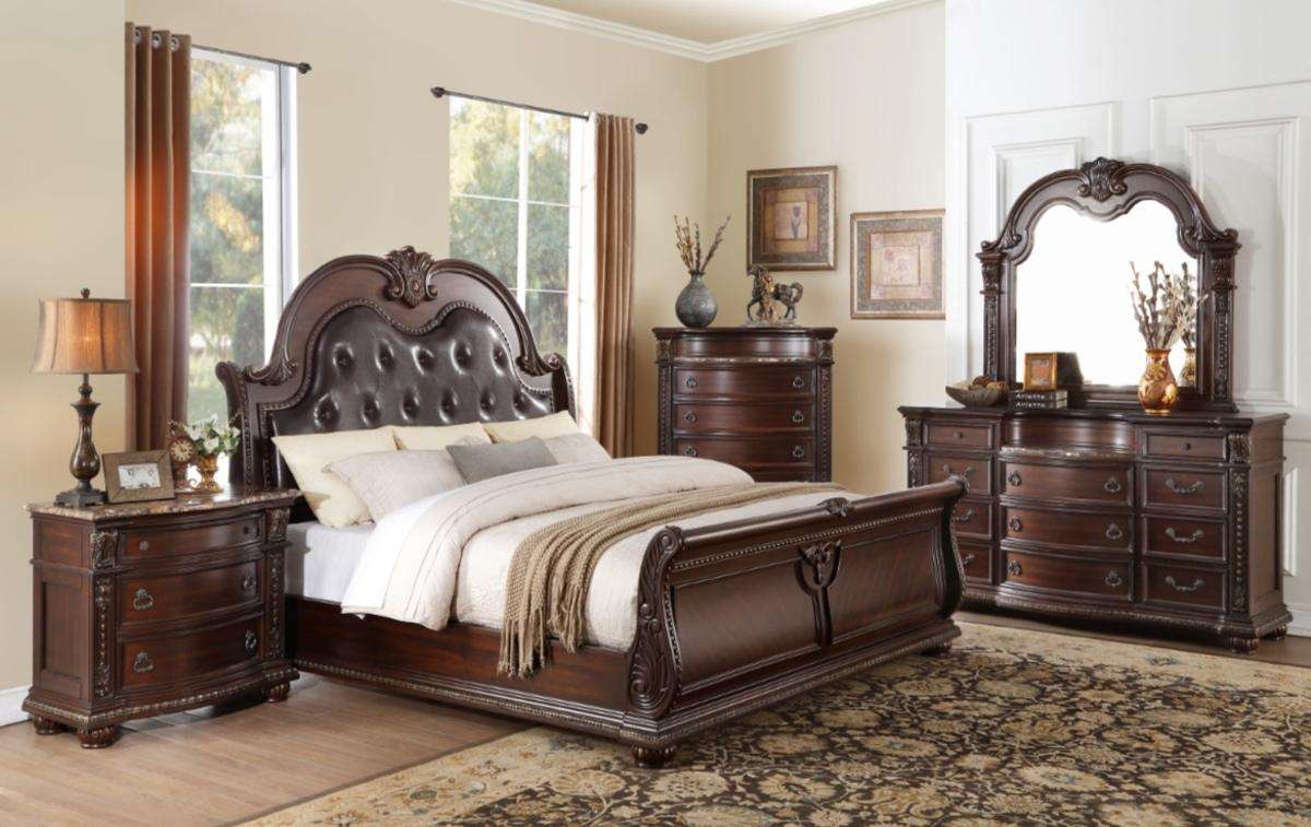 Homelegance Cavalier King Sleigh Bed in Dark Cherry 1757K-1EK* Half Price Furniture